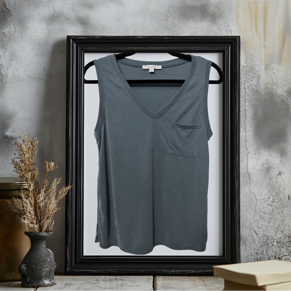 BOGO! V-Neck Pocket Tank in Slate Gray